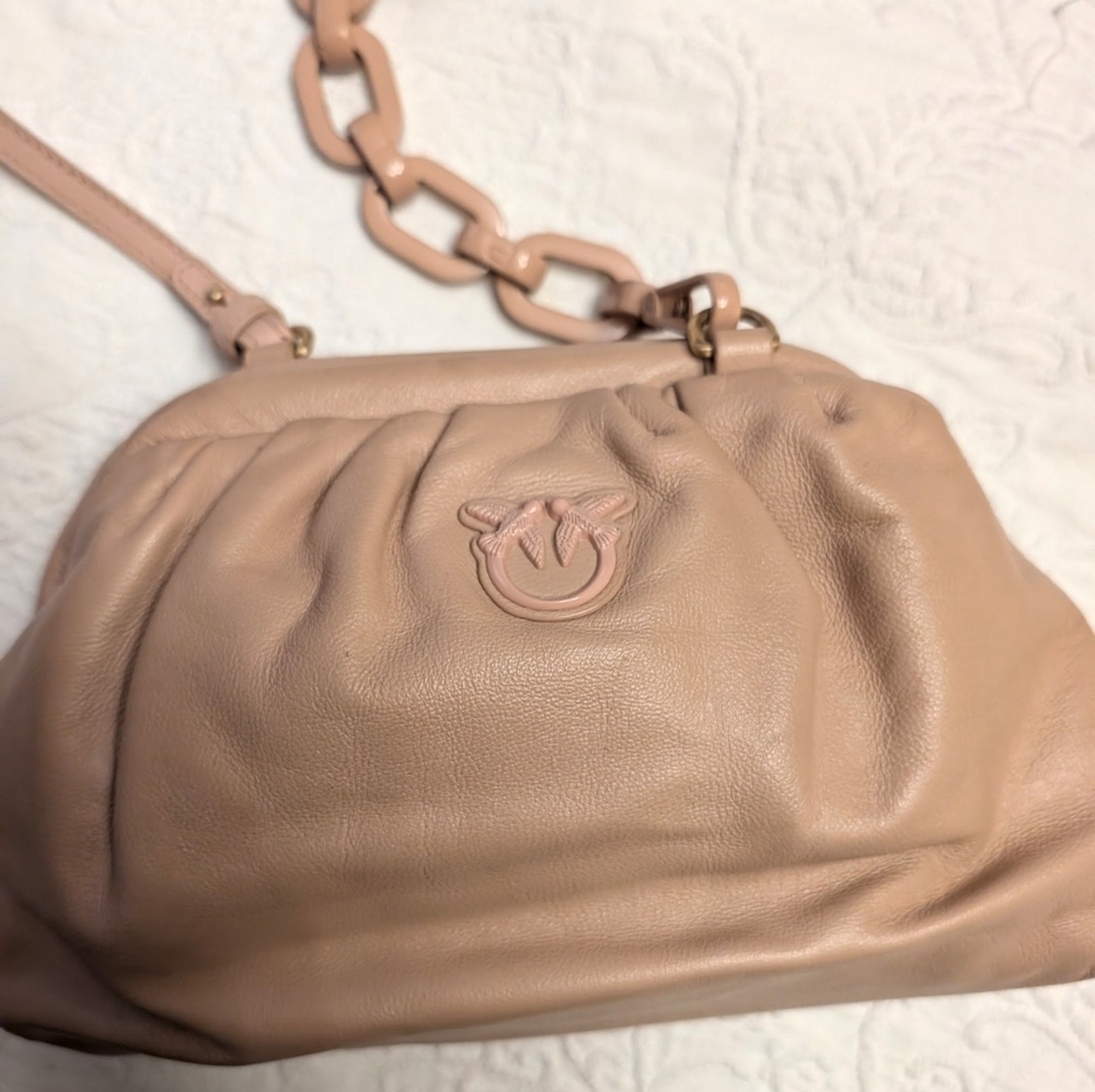 Pinko Soft Blush Pink Shoulder Bag with Chain Accent